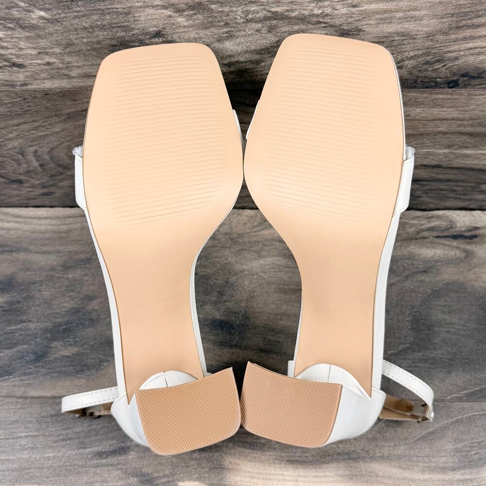 NIB Steve Madden 8.5M Tiaa Leather Two Piece Ankle Strap Block Heel Sandal Bone - Picture 9 of 13